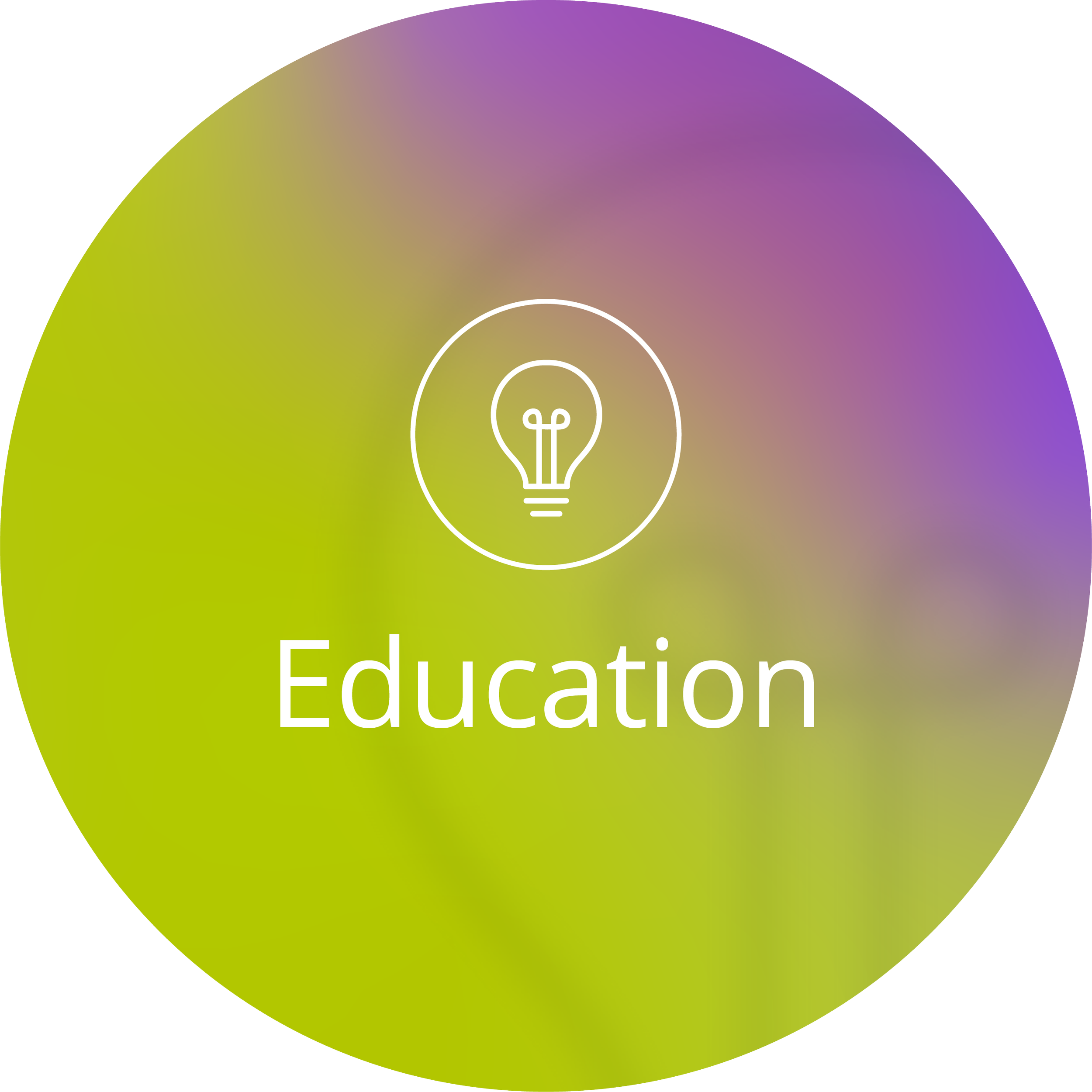 Education - gradient circle with icon and the words 'Education' in white text
