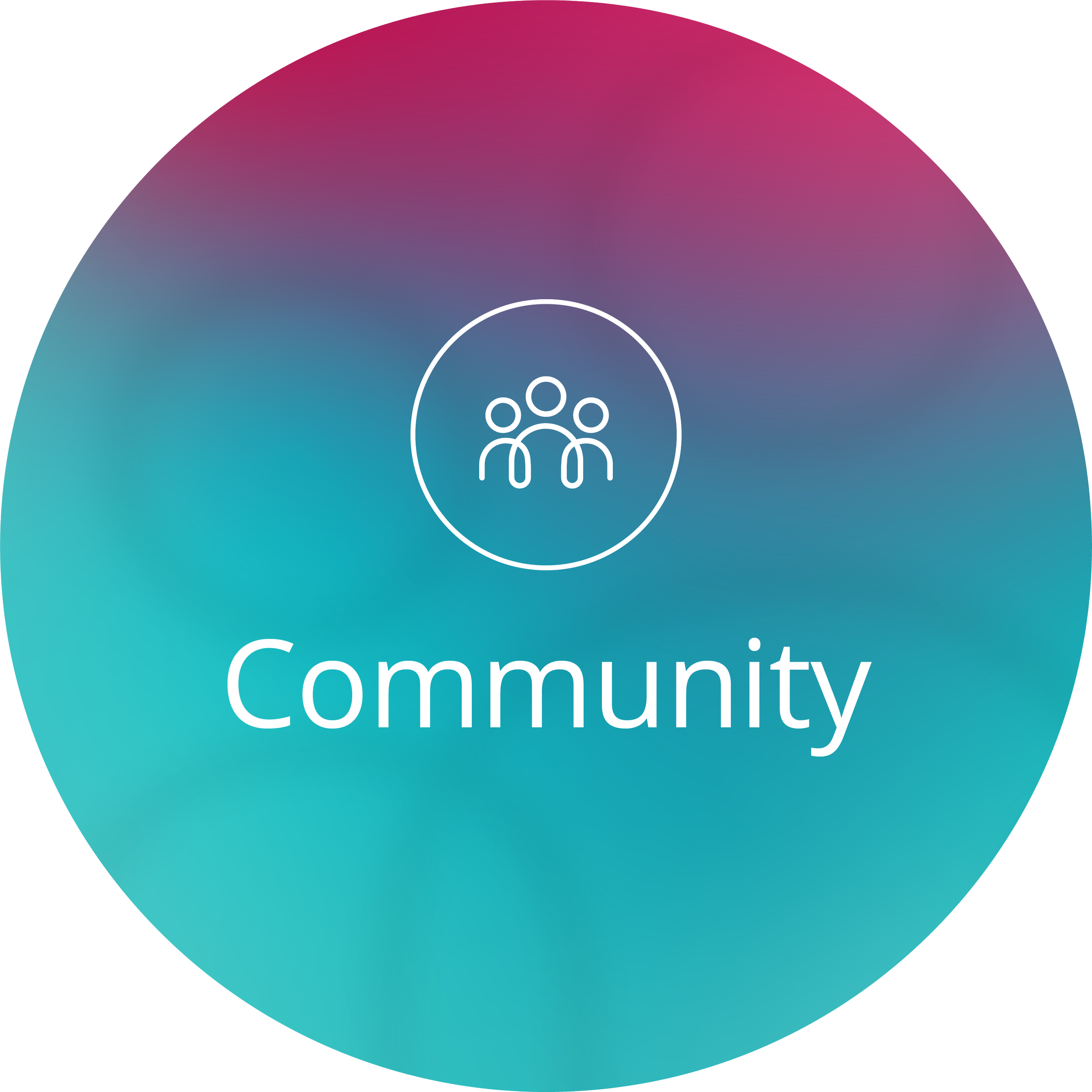 Community - gradient circle with icon and the words 'Community' in white text