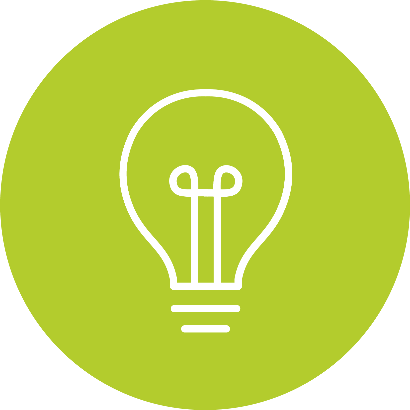 Education - Green circular icon with a white outline of a light bulb in the center.
