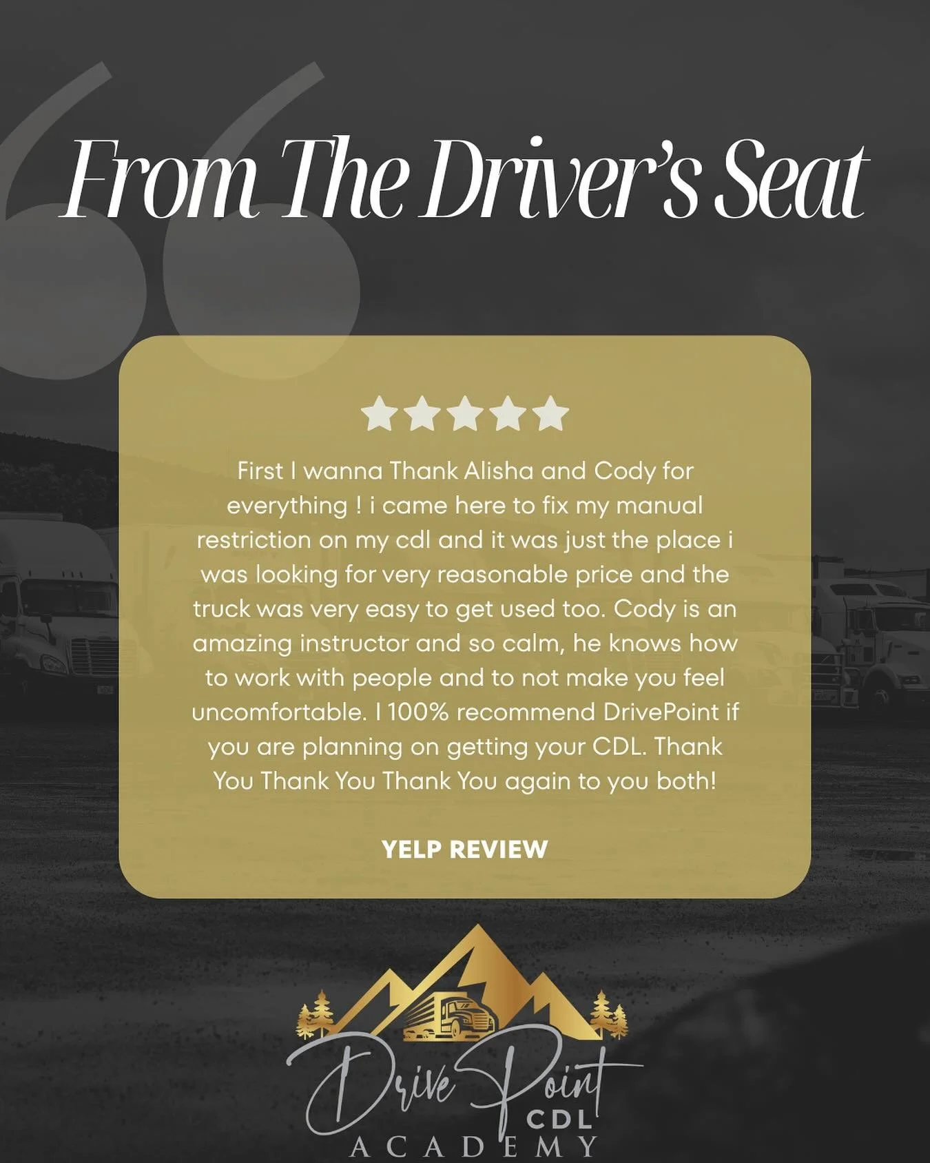 Zach came to us for manual driver training to lift his manual restriction on his current CDL. He was a great student! #drivepointcdlacademy