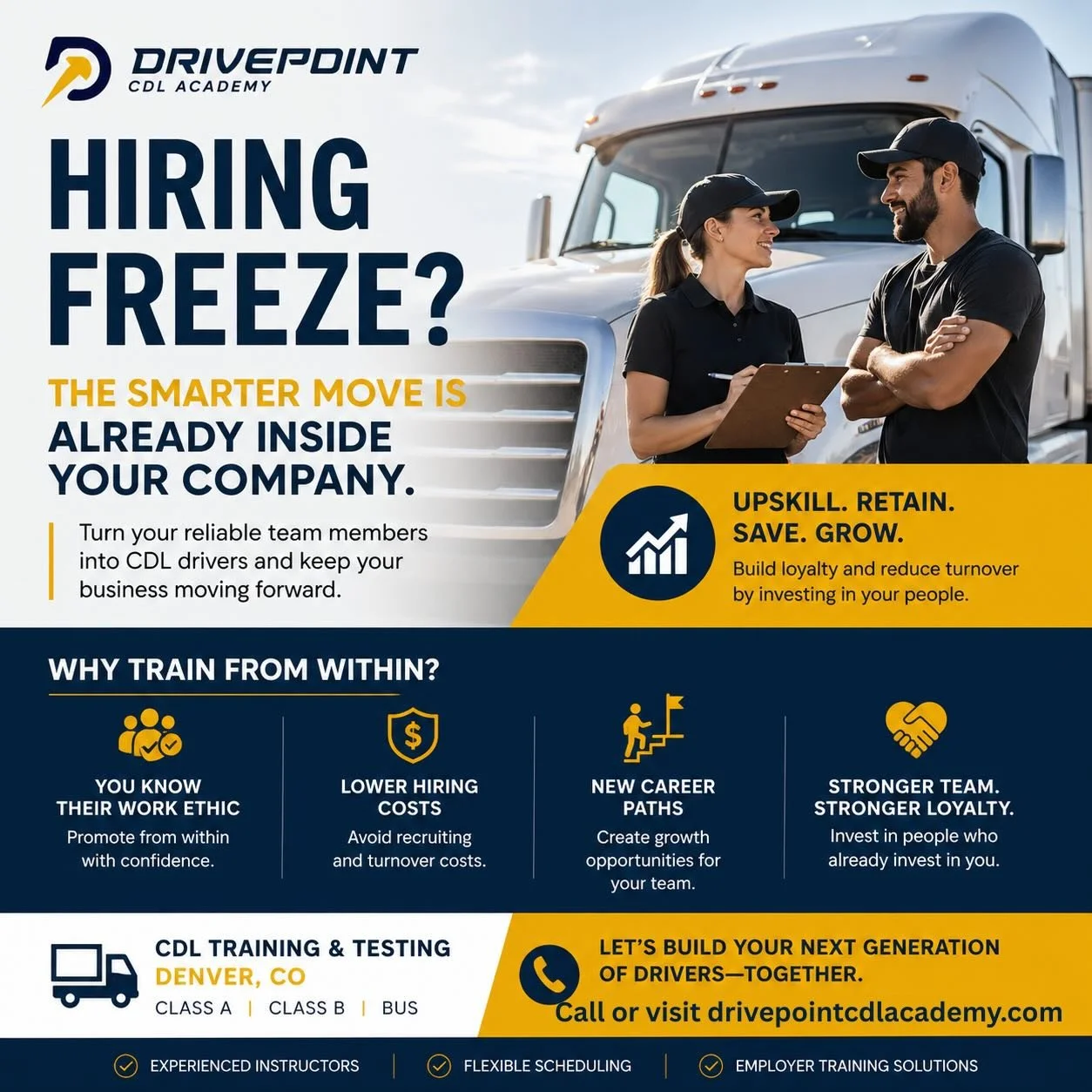 Hiring freezes don&rsquo;t have to put progress on hold. Many organizations already have dependable employees who know the job, the team, and the culture. They just need their CDL.
Upskilling from within can reduce hiring costs, improve retention, an