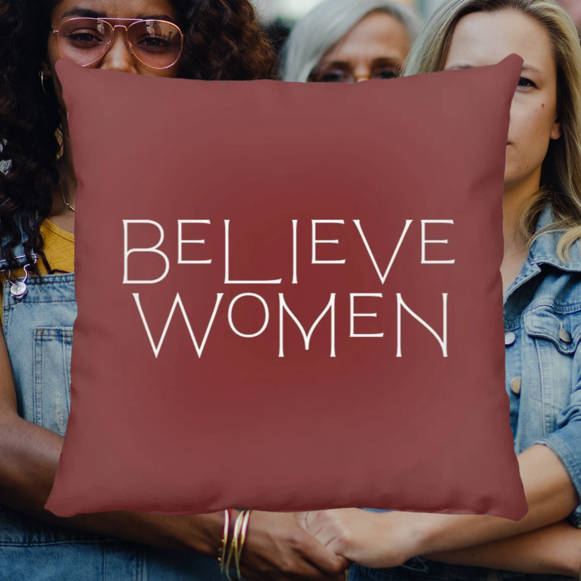 Believe Women Throw Pillow in Maroon.png