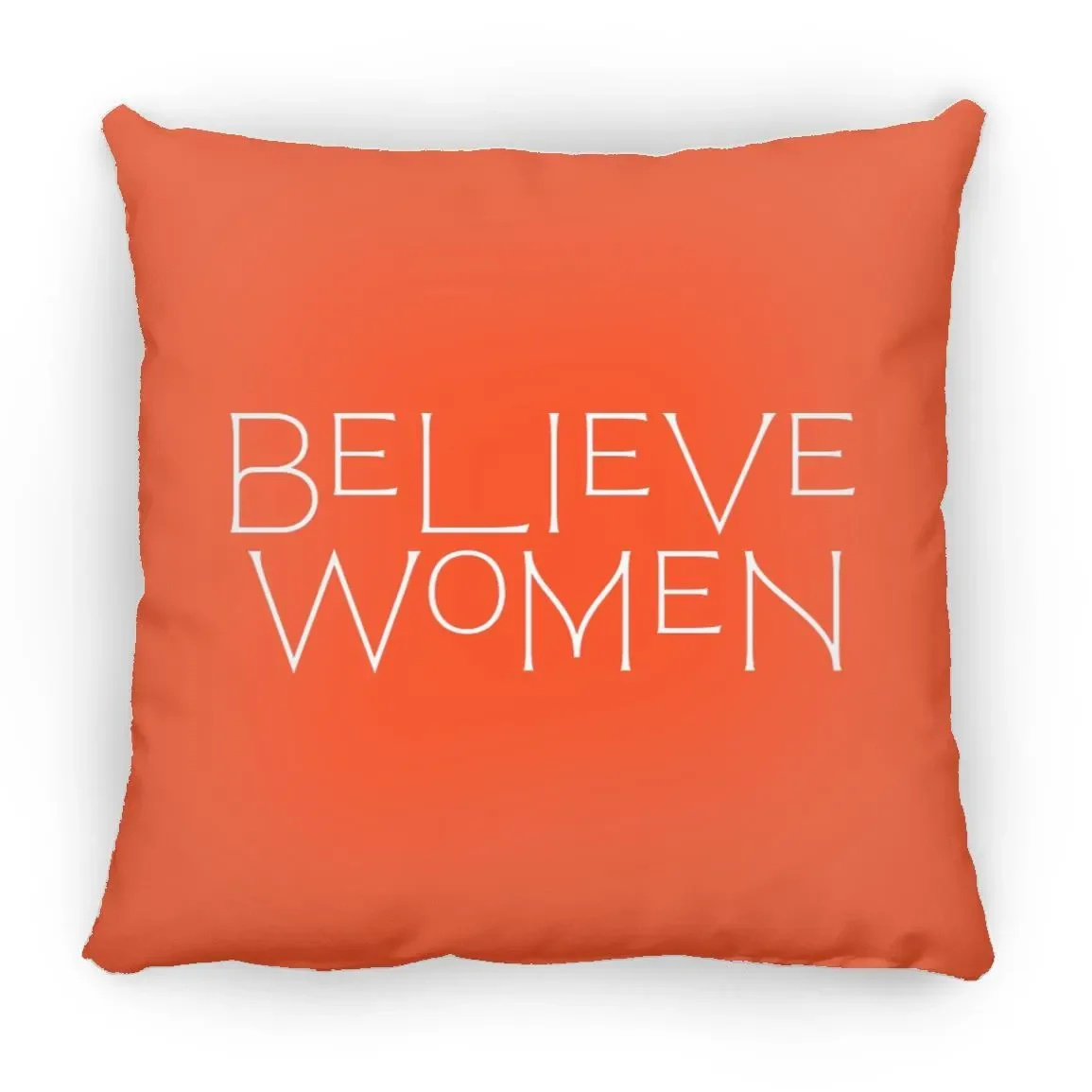 Believe Women Throw Pillow In Orange.webp