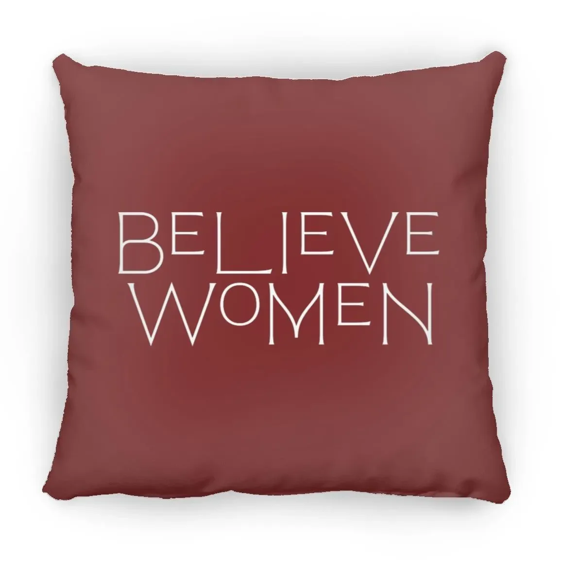 Believe Women Throw Pillow In Maroon.webp