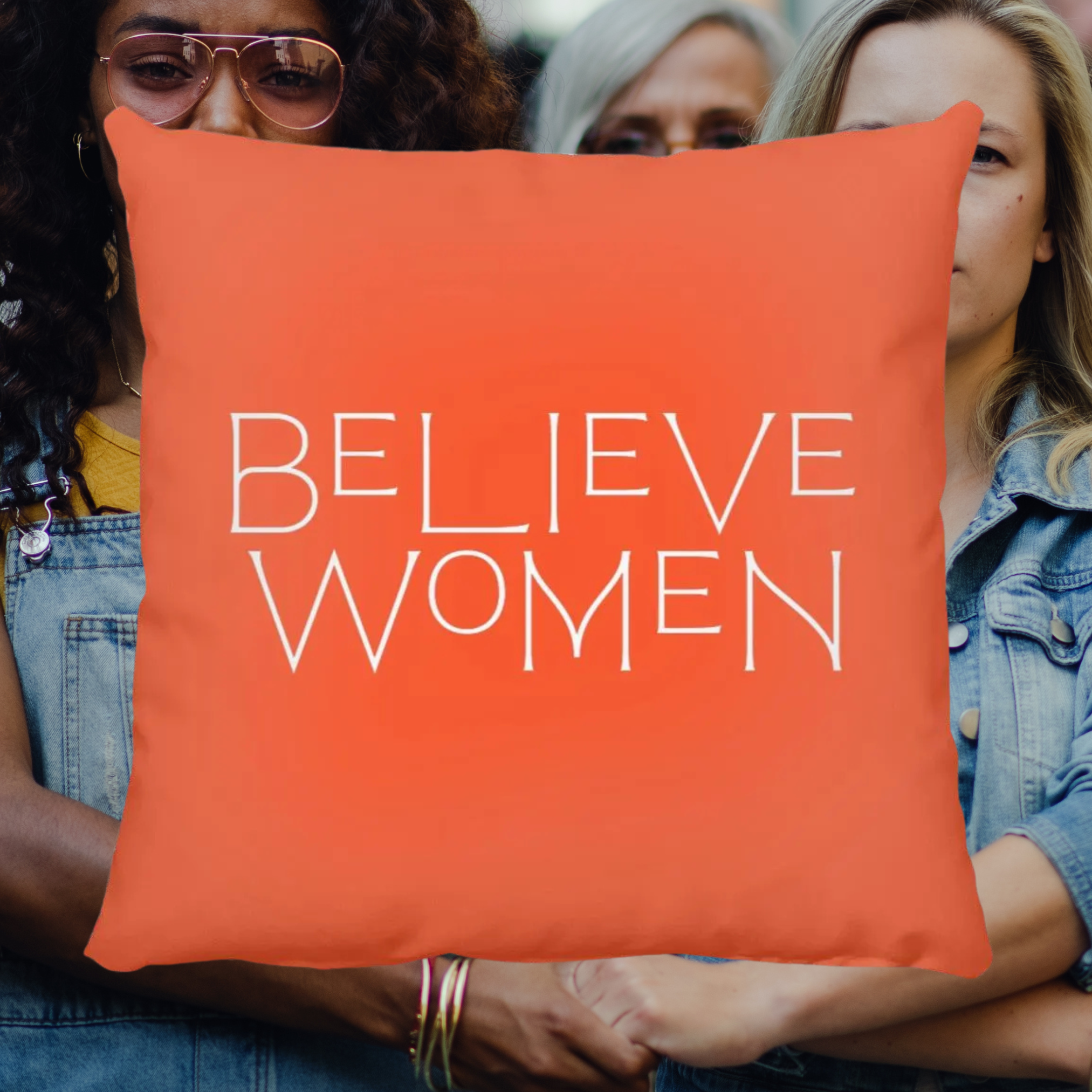 Believe Women Throw Pillow in Orange.png