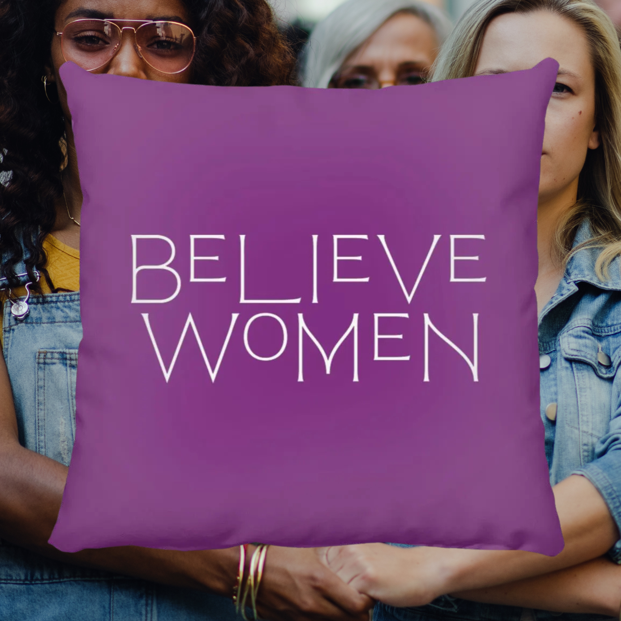 Believe Women Throw Pillow in Purple.png