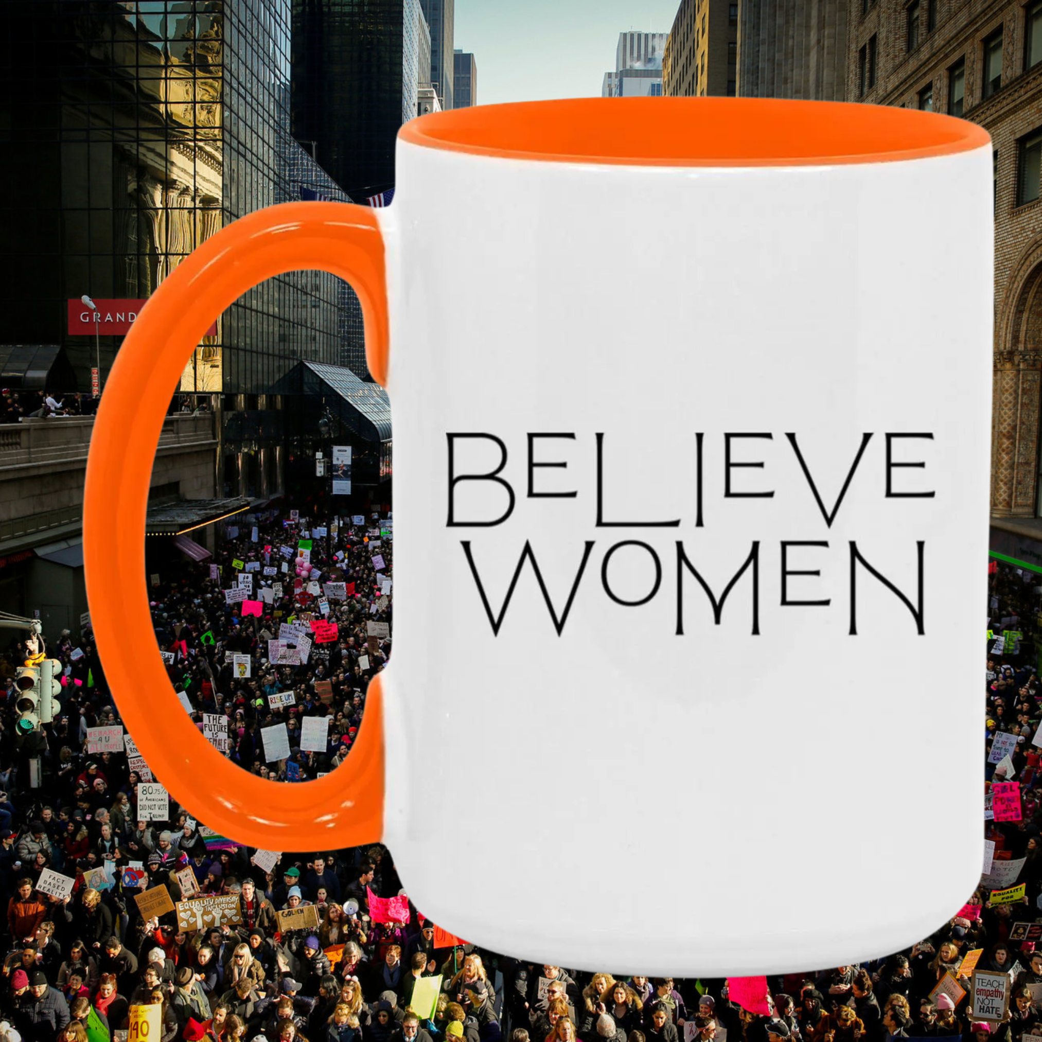 Believe Women Mug In Orange.png
