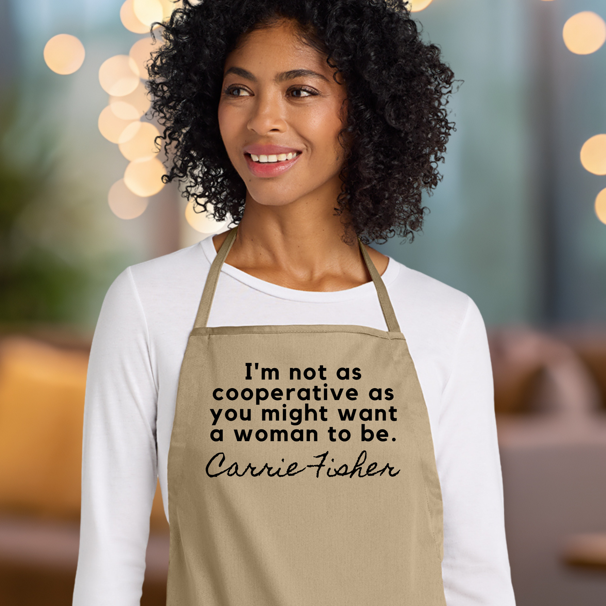 Carrie Fisher Quote Apron In Khaki.png