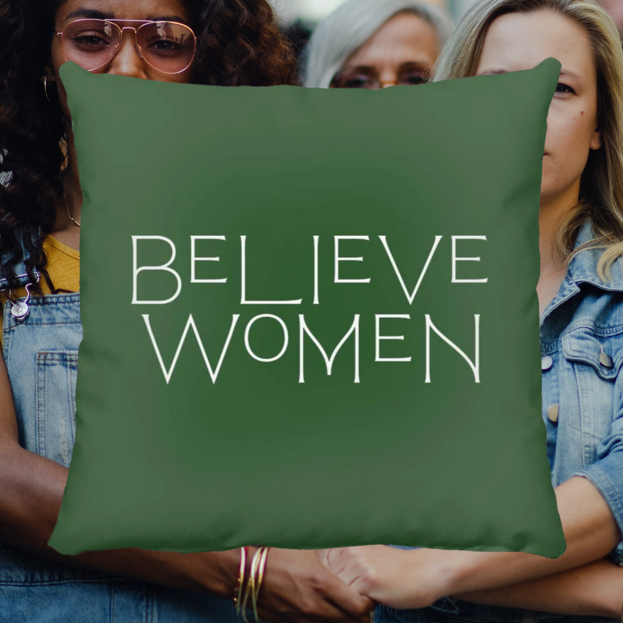 Believe Women Throw Pillow in Green.png
