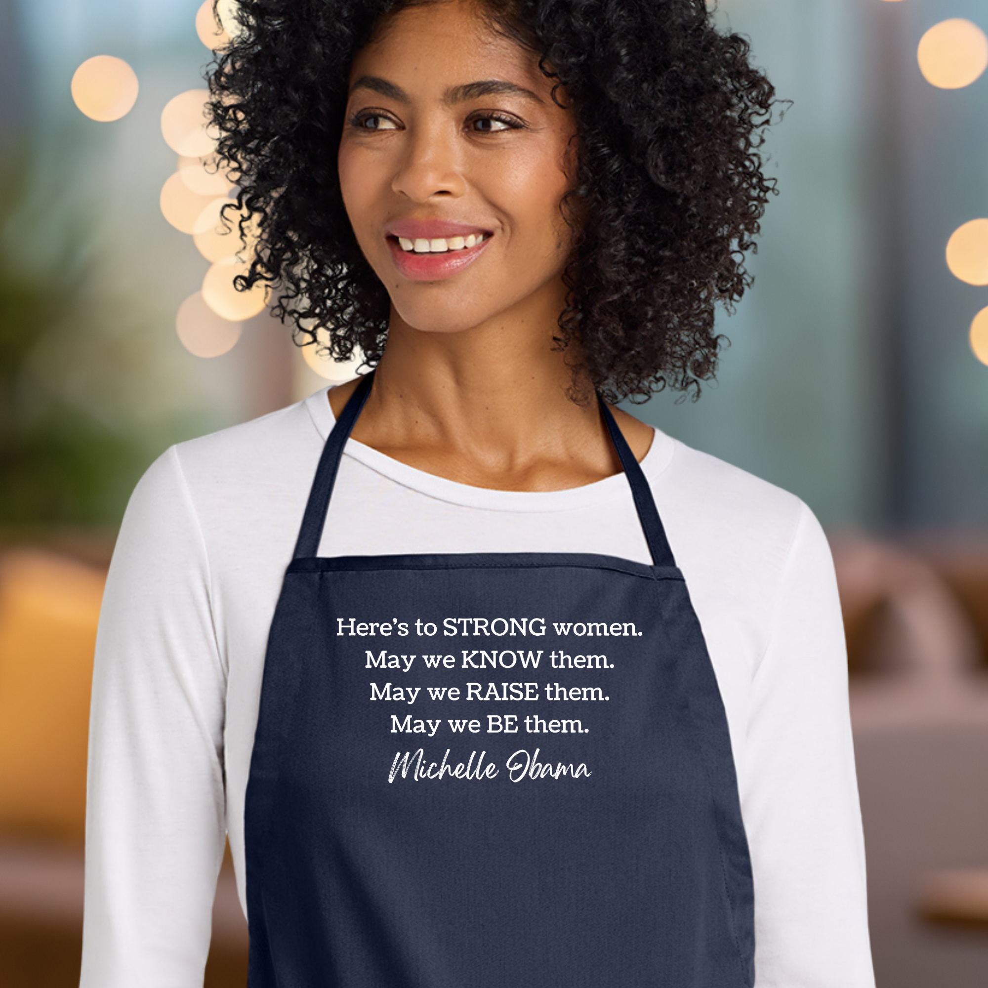 Michelle Obama Quote Apron In Navy.png