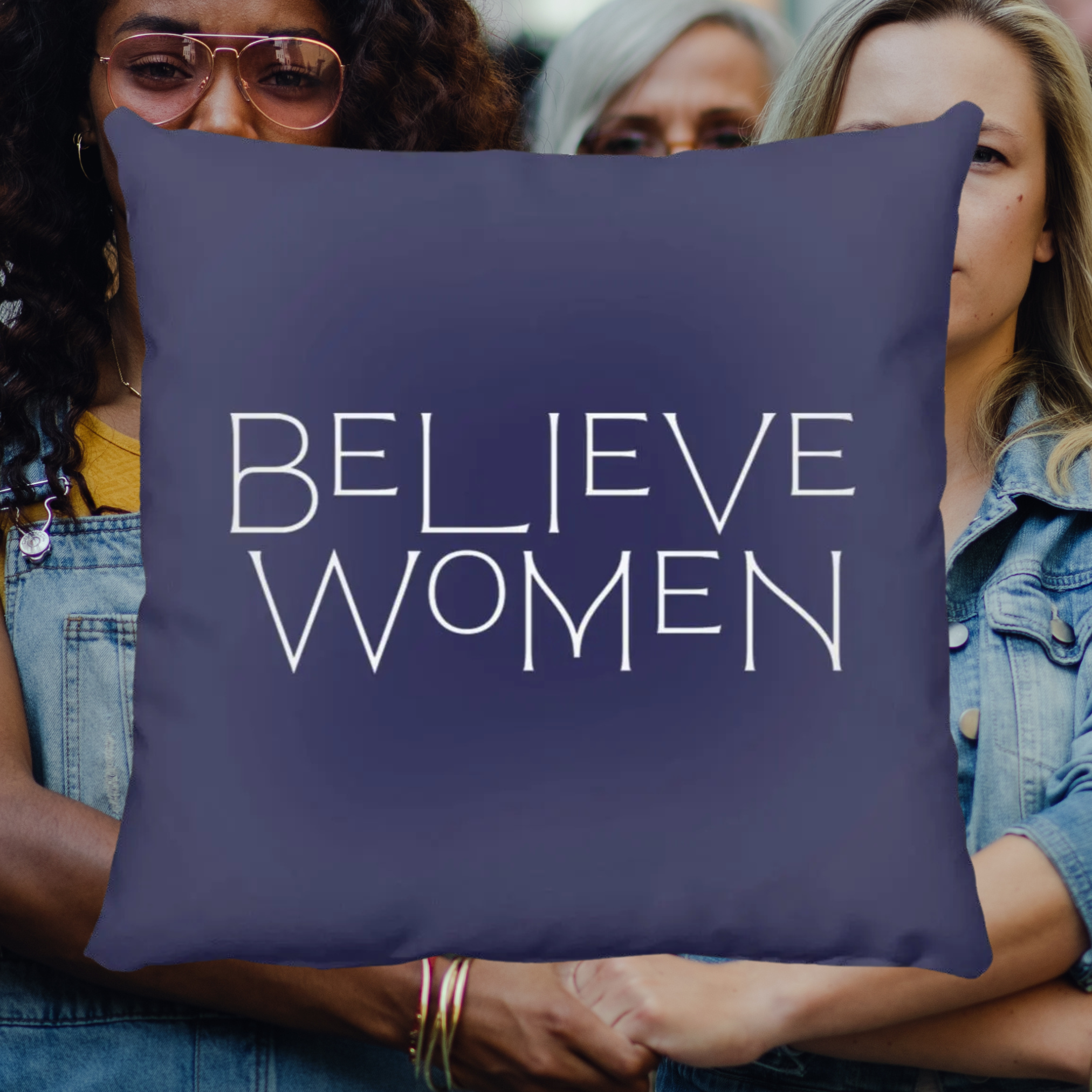 Believe Women Throw Pillow in Navy.png