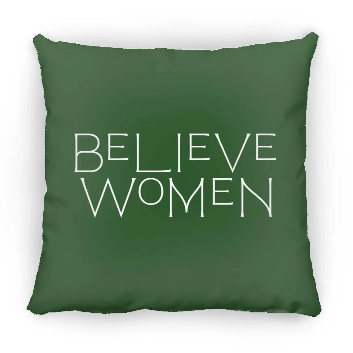 Believe Women Throw Pillow In Green.webp