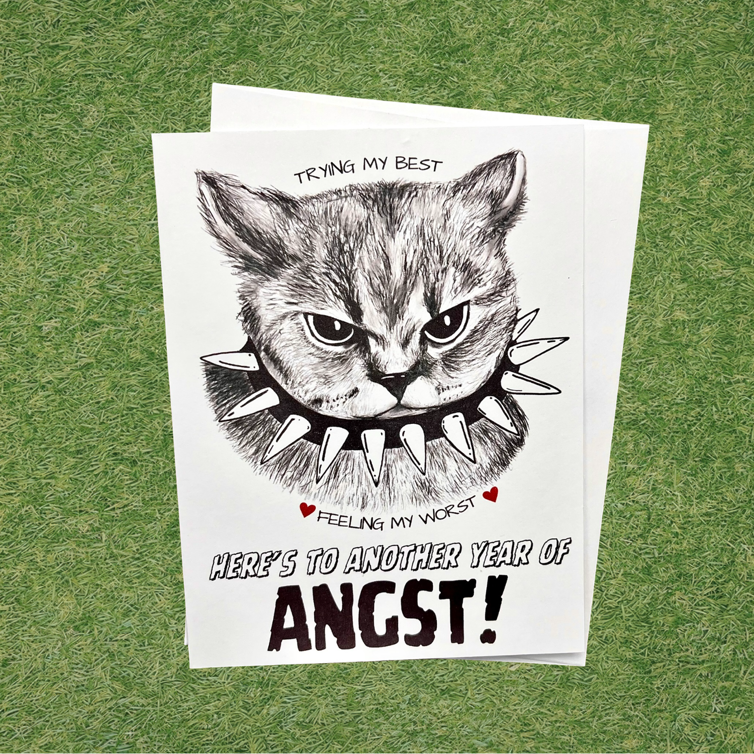 Here's to Another Year of Angst- Angry Punk Cat Card