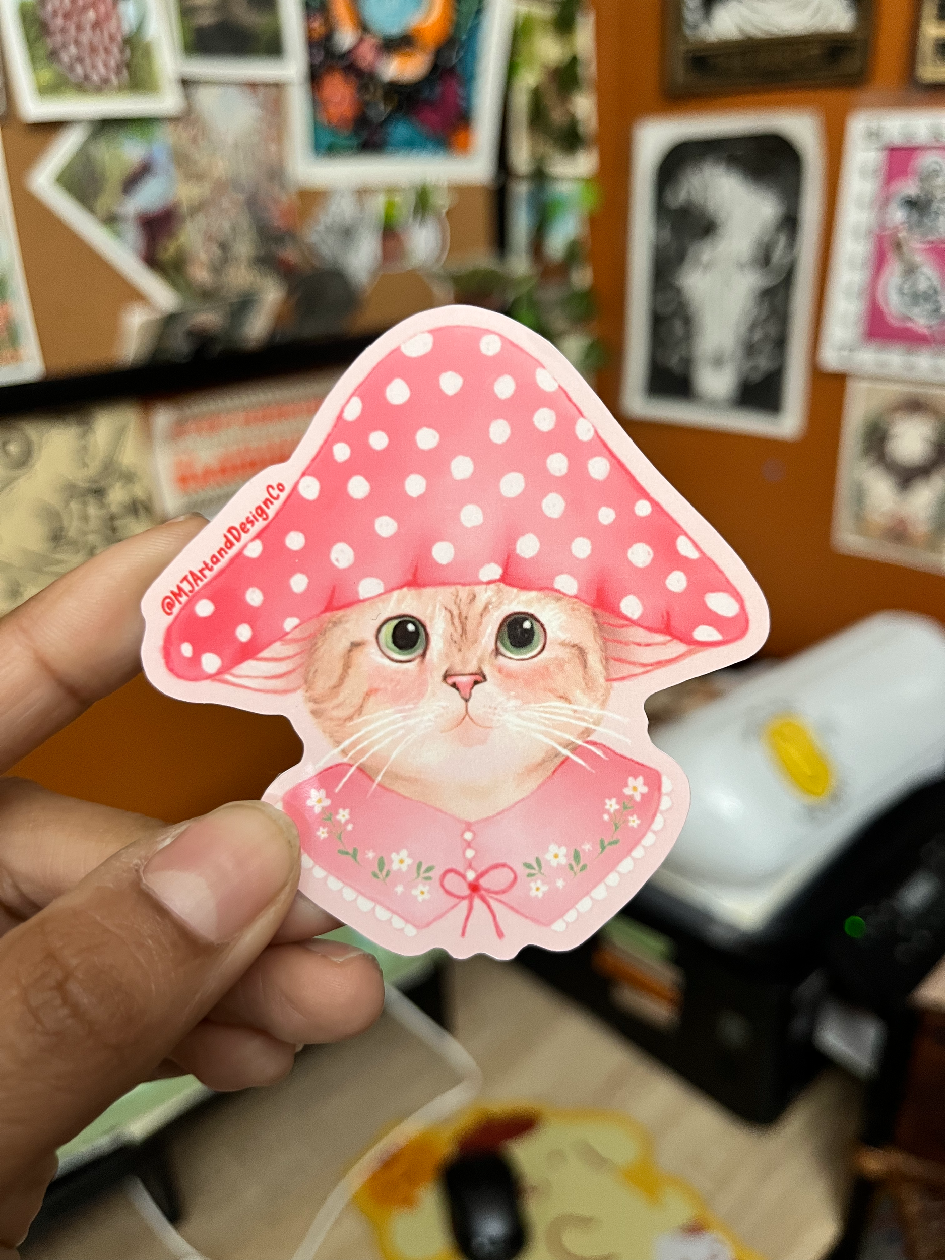 Pink Mushroom Cat Sticker