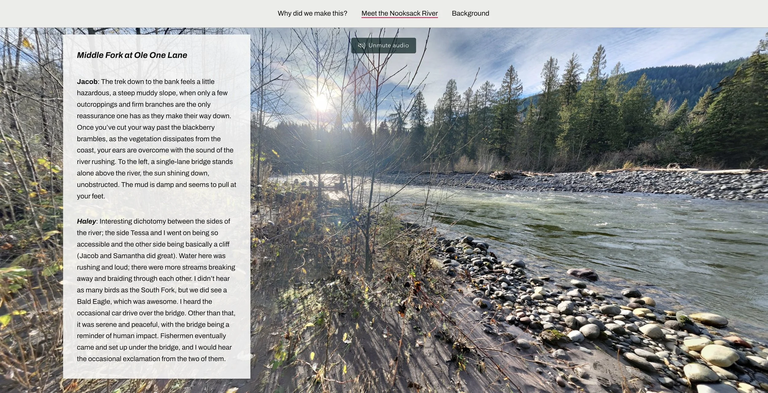 Immerse in Five Moments Along the Nooksack