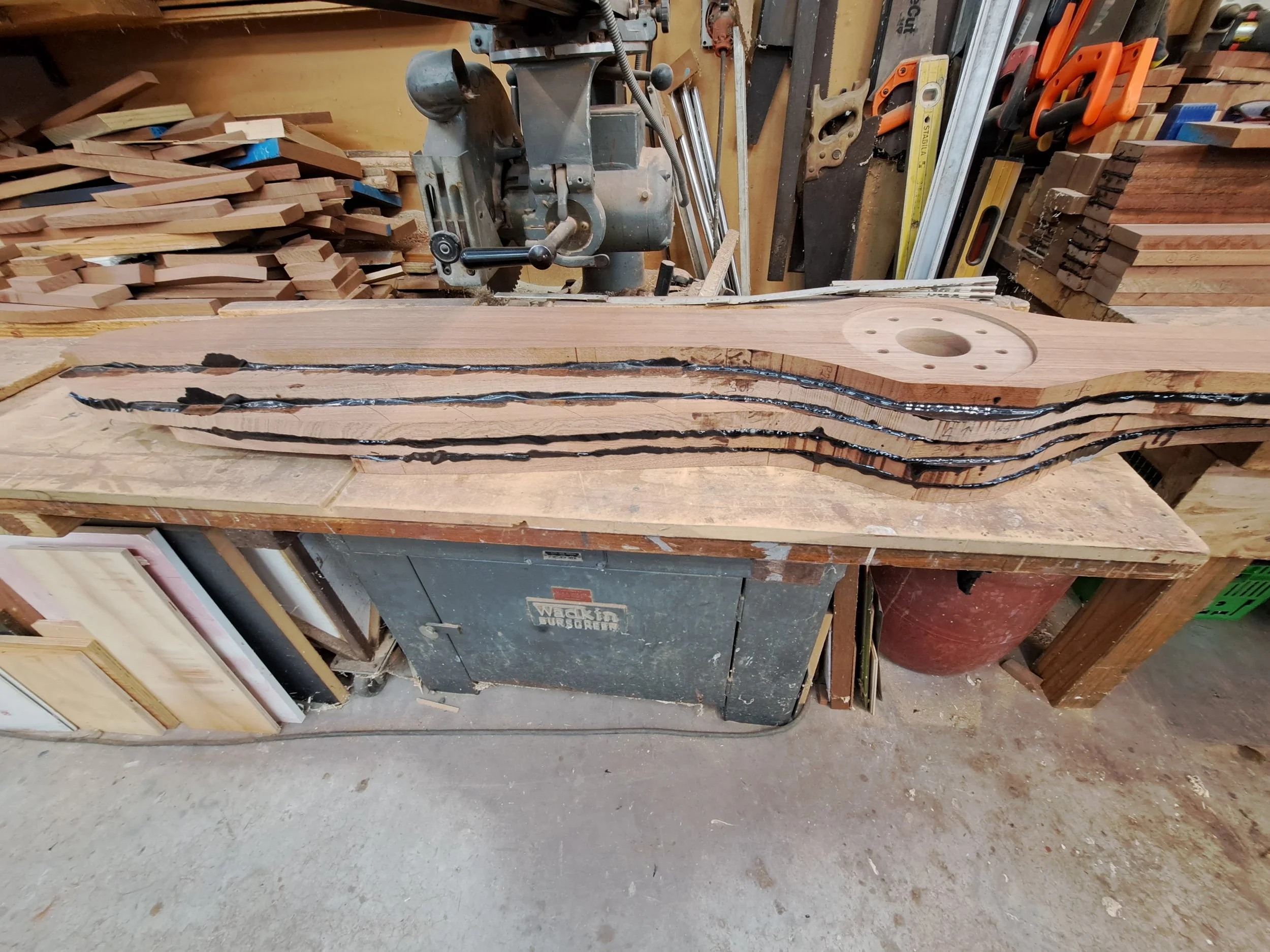 Tiger Moth prop fresh out of the press bed and with it's hub holes bored
