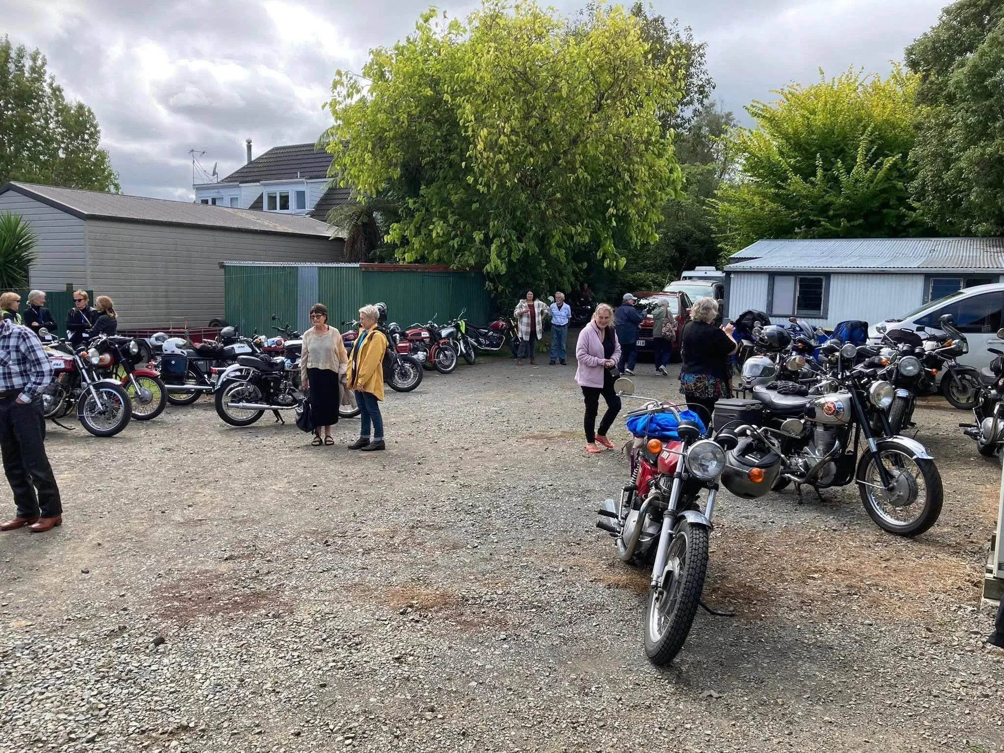 The BSA Owners Club and some of their machines on display. Just over 40 bikes visited the Fox Props workshop in Feb 2026