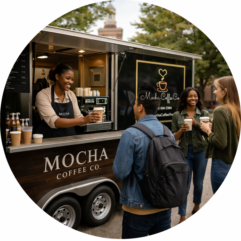 Mocha Coffee Co coffee trailer serving students during a Detroit campus event