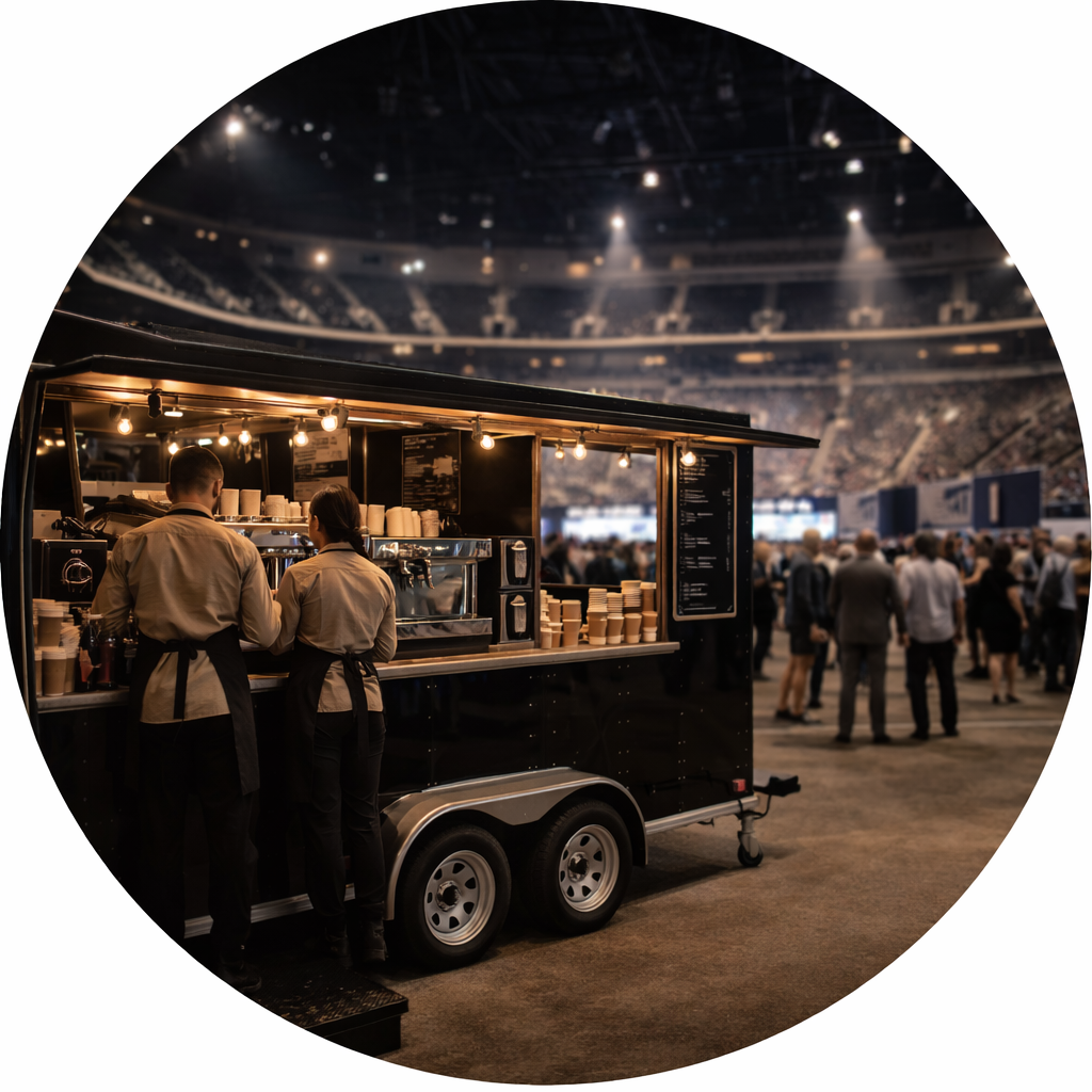 Mocha Coffee Co mobile coffee trailer providing high-volume espresso service at a Detroit convention center