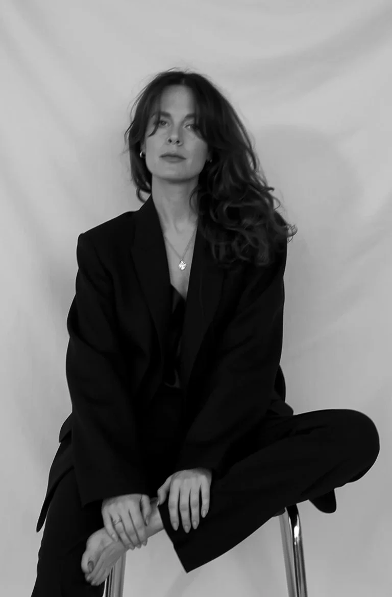 black and white image of a woman