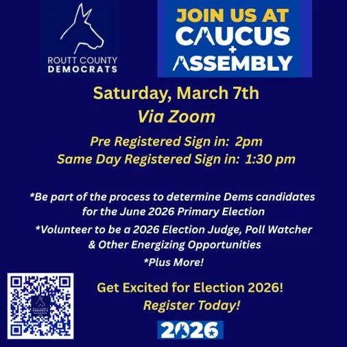 Countdown  to Caucus + Assembly!  Get energized for Election 2026 and register today at https://www.routtdems.org/caucus  #RouttDems