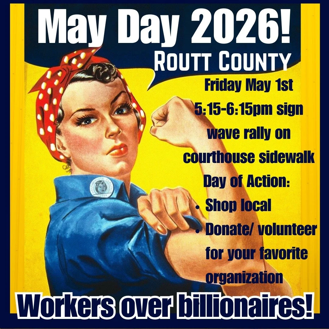Grab your fabulous signs, your stellar friends and family, and your always great energy for a sign-waving rally 5:15-6:15pm on the sidewalk in front of the downtown Routt County Courthouse! #MayDay2026 #WorkersOverBillionaires #RouttDems
