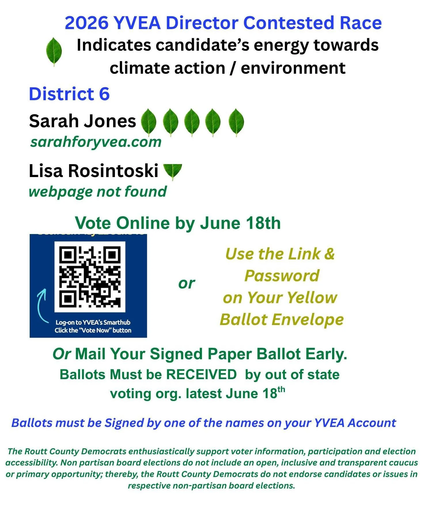 Vote!  Your vote can energize our local electric cooperative into the 21st Century! 

See our Candidate Leaf Ratings below for contested seats

Vote to ensure * economic development &amp; diversification * environment *  climate action *  resilience 