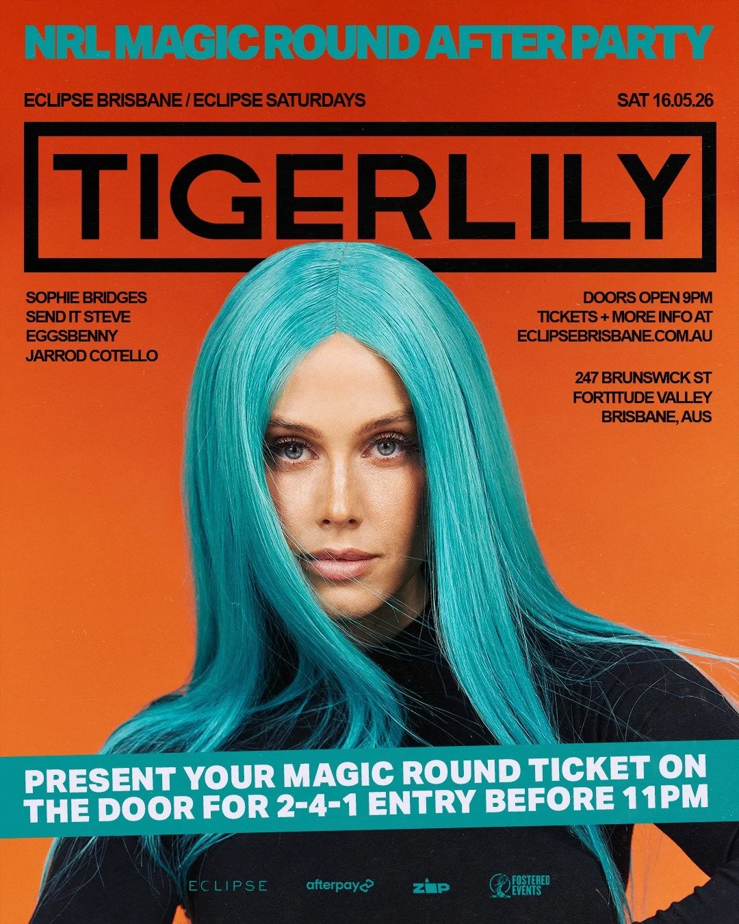 Known for her captivating stage presence and high energy sets @djtigerlily returns to Eclipse for the first time in 2026 for the NRL MAGIC ROUND AFTER PARTY! 

If there's a big event in Brisbane, you already know where to be for the afters 🤝

Ticket