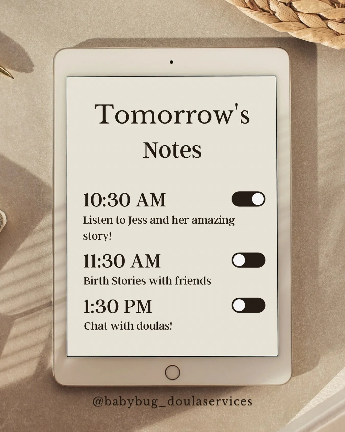 Set your alarms tonight ⏰✨

Tomorrow is all about connection, stories, and support 🤍
You won&rsquo;t want to miss these beautiful conversations.

Come listen, learn, and feel empowered! We can&rsquo;t wait to see you there.
.
.
.
.
.
#BabyBugDoula #