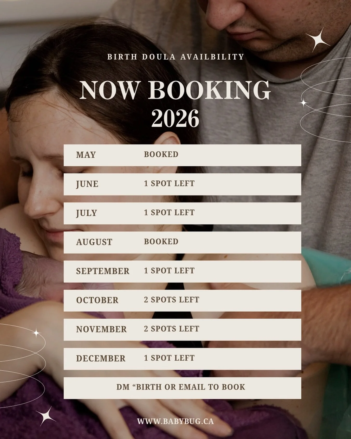 ✨ 2026 Birth Doula Availability is OPEN ✨

And some months are already filling faster than you might expect 👀

If you&rsquo;re due in 2026, this is your reminder that birth support isn&rsquo;t something to leave until the last minute. The families I
