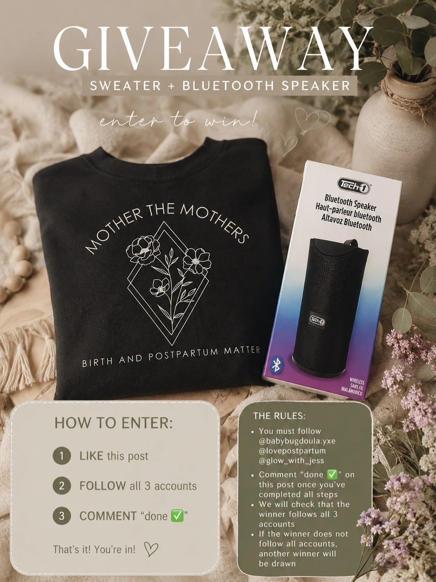 ✨ G I V E A W A Y ✨

We are so excited to gift one lucky winner a ✨ &ldquo;Mother the Mothers&rdquo; ✨ sweater + a Bluetooth speaker! 🤍

These sweaters have become such a favourite and truly represent something we value deeply, supporting, uplifting