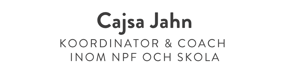 Visitkort med namnet Cajsa Jahn, rollen koordinator och coach inom NPF och skola.