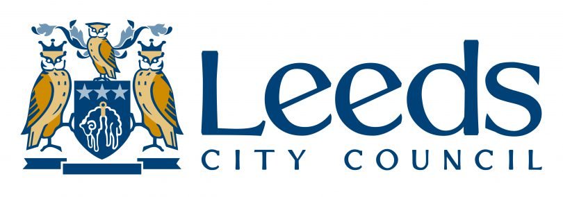 Leeds City Council logo with a crest featuring owls, a shield, and decorative elements.