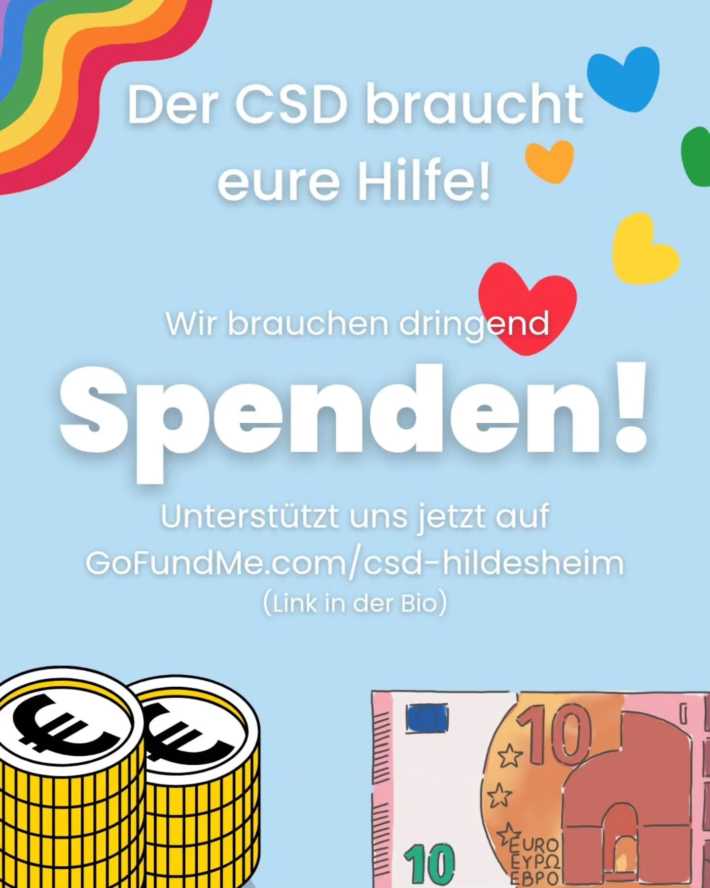 Der erste Hildesheimer CSD braucht euch! 🙏 Um den ersten CSD der Stadt m&ouml;glich zu machen, ben&ouml;tigen wir eure Spenden.

Bitte unterst&uuml;tzt uns &uuml;ber GoFundMe: [Link in Bio] oder GoFundMe.com/csd-hildesheim

Ihr wollt noch mehr zeige