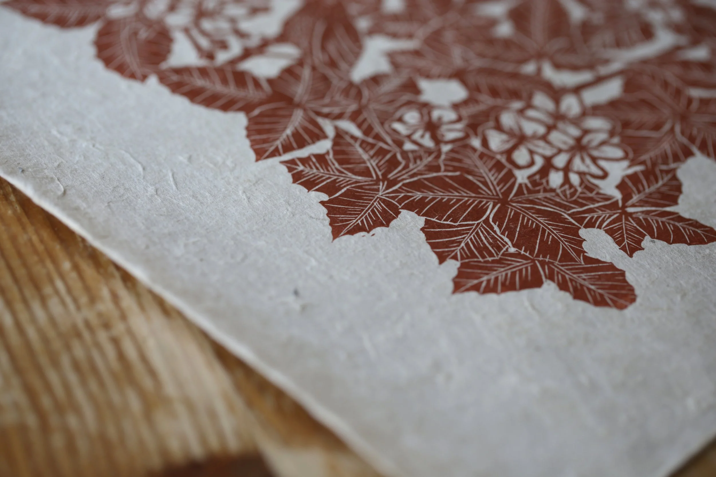 Hand carved fine art lino print nightingale birds