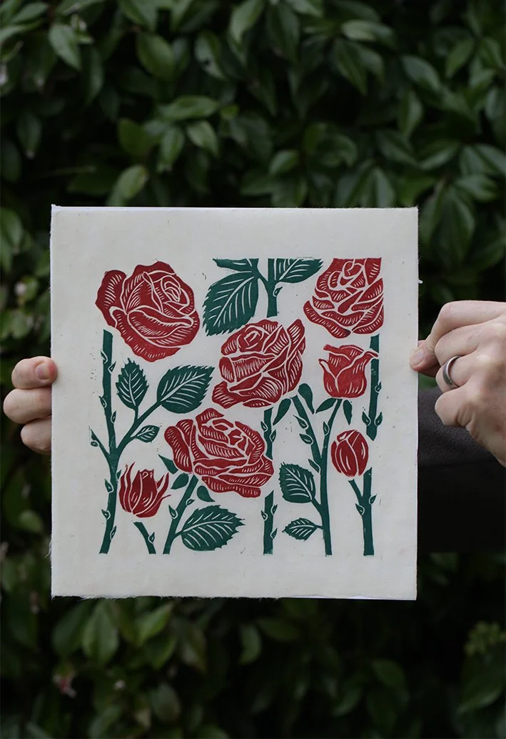 Handcrafted Rose Lino Print