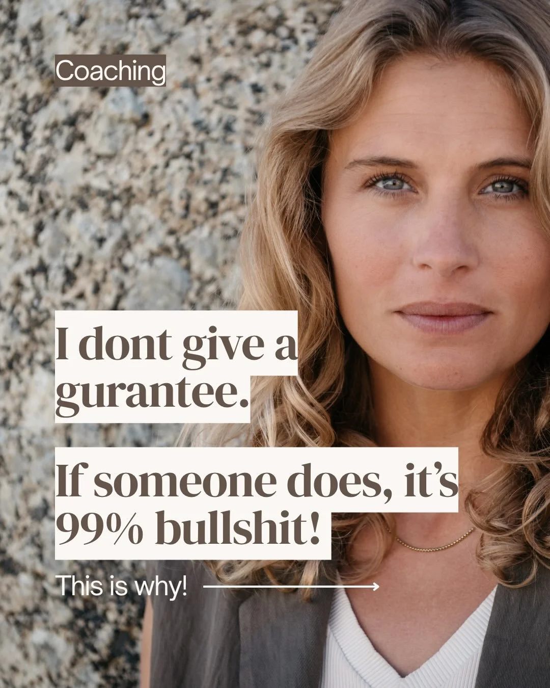I don&rsquo;t give guarantees. 

And honestly, if someone does, you should question it.

Because real change?
It&rsquo;s not linear.
It&rsquo;s not predictable.
And it&rsquo;s definitely not something you can package into a fixed promise.

Coaching i