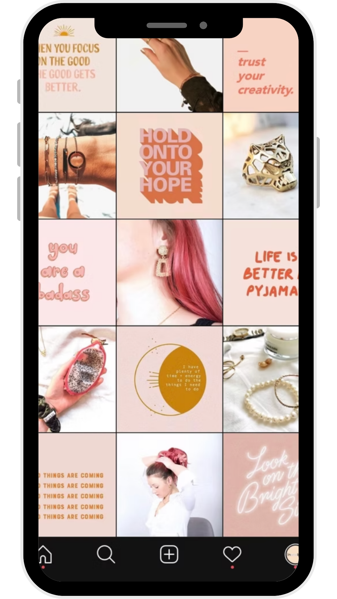 Collage of various motivational, fashion, and lifestyle images including quotes, accessories, and daily planner references.