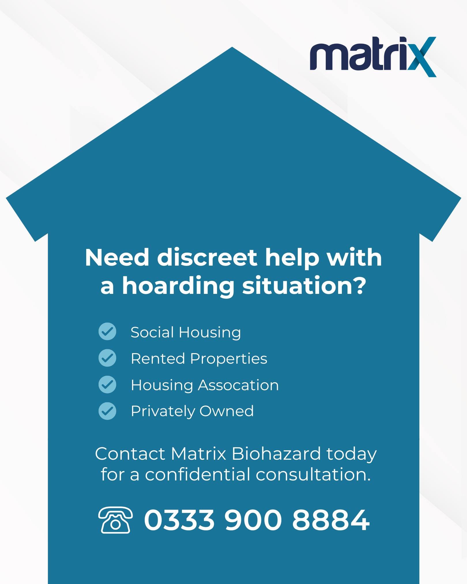 Hoarding situations can be overwhelming, complex, and emotionally challenging for everyone involved. At Matrix Biohazard, we understand the sensitive nature of these environments.

Whether the property is residential or council-owned, we work seamles