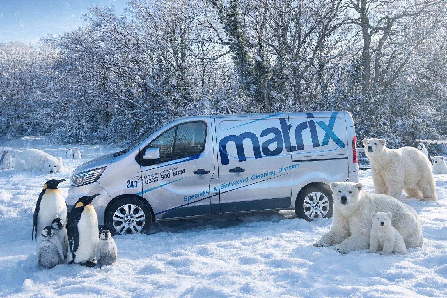 While most of the country is tucked up with a hot chocolate, the Matrix Team is out proving that no amount of snow (or polar bears!) can stop us. 🧊🚐

The sub-zero conditions has nothing on our specialist cleaning crews. Whether it&rsquo;s emergency