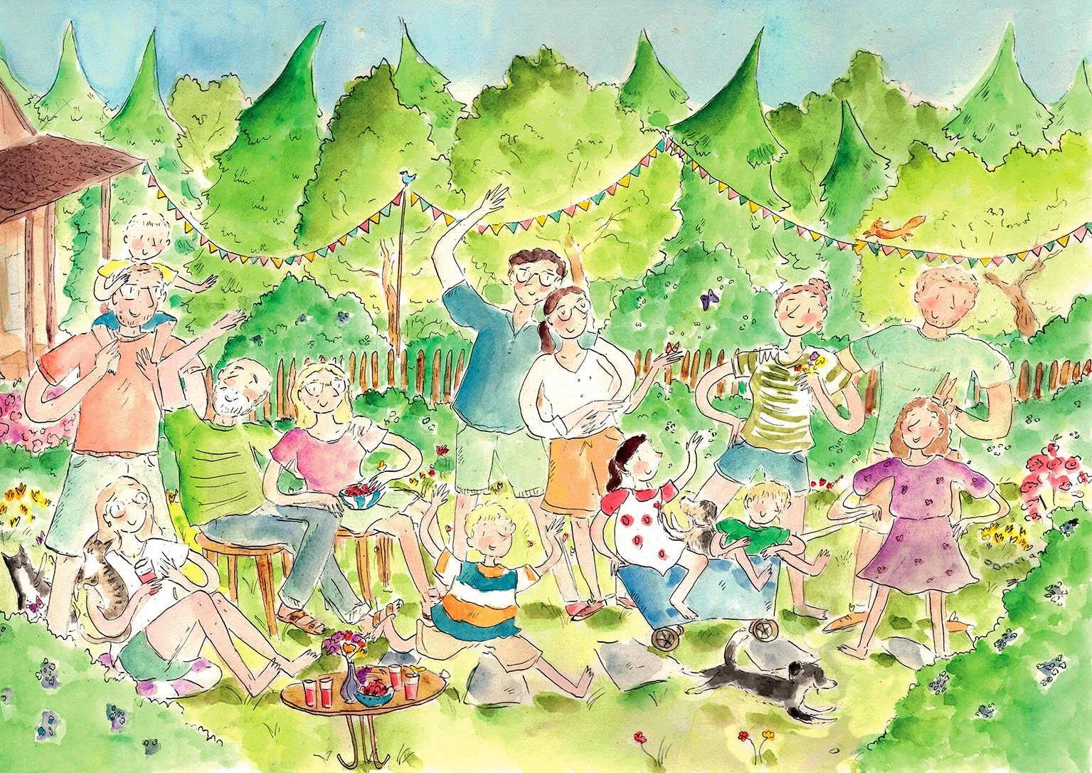 ilustracja portret rodzinny działka zamówienie kotki pieski