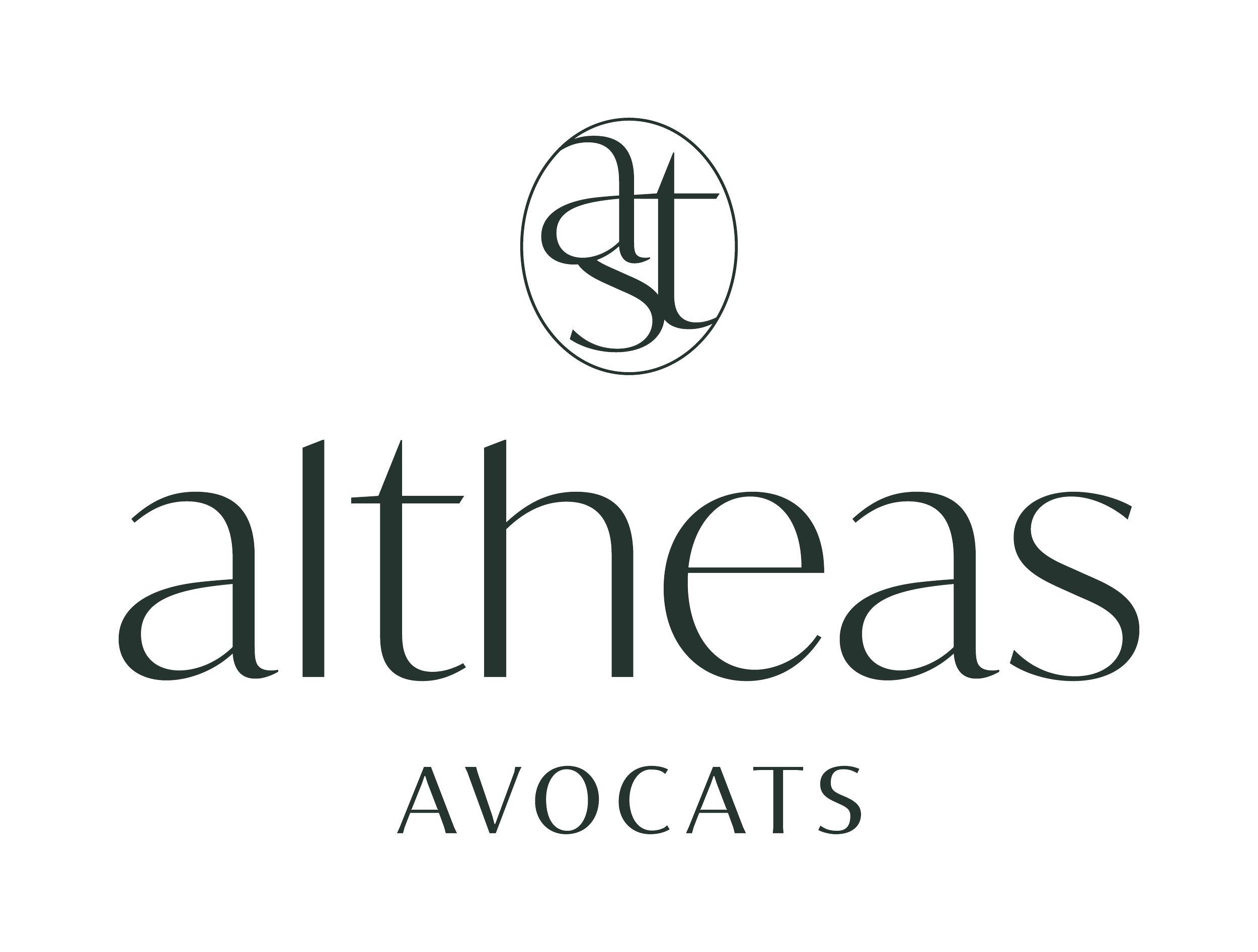 Logo avec le texte 'altheas AVOCATS' en noir, avec un cercle contenant une lettre stylisée 'a' et 't' en haut.