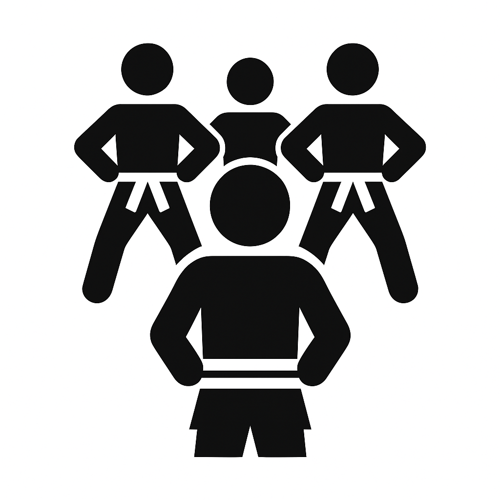 Karate instructor standing in front of three students, symbolizing structured guidance, authentic lineage, and a focused training environment.