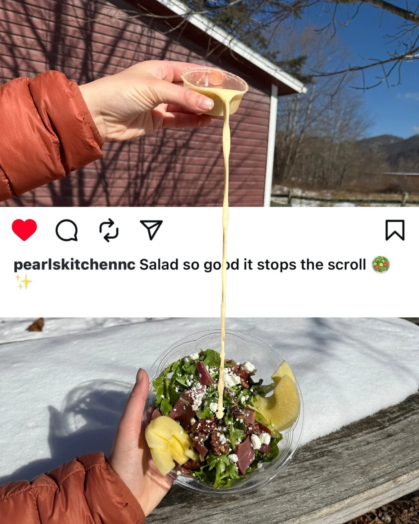 On the Pearl&rsquo;s forecast: Salad now, snow later!!❄️

#ValleCrucis #SupportLocal #PearlsKitchen