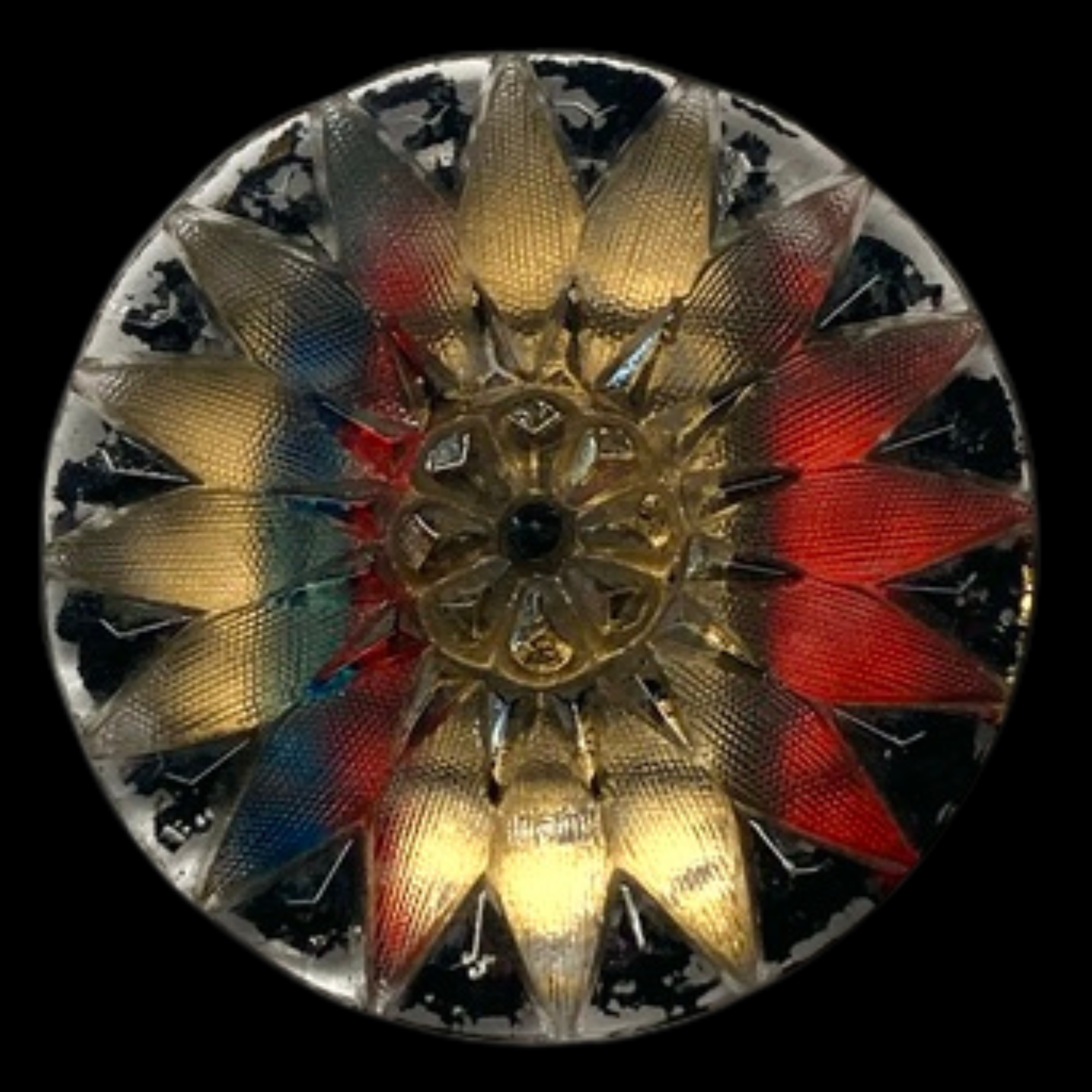 Large 19th Century Lacy Glass Button with Sunburst/ Floral