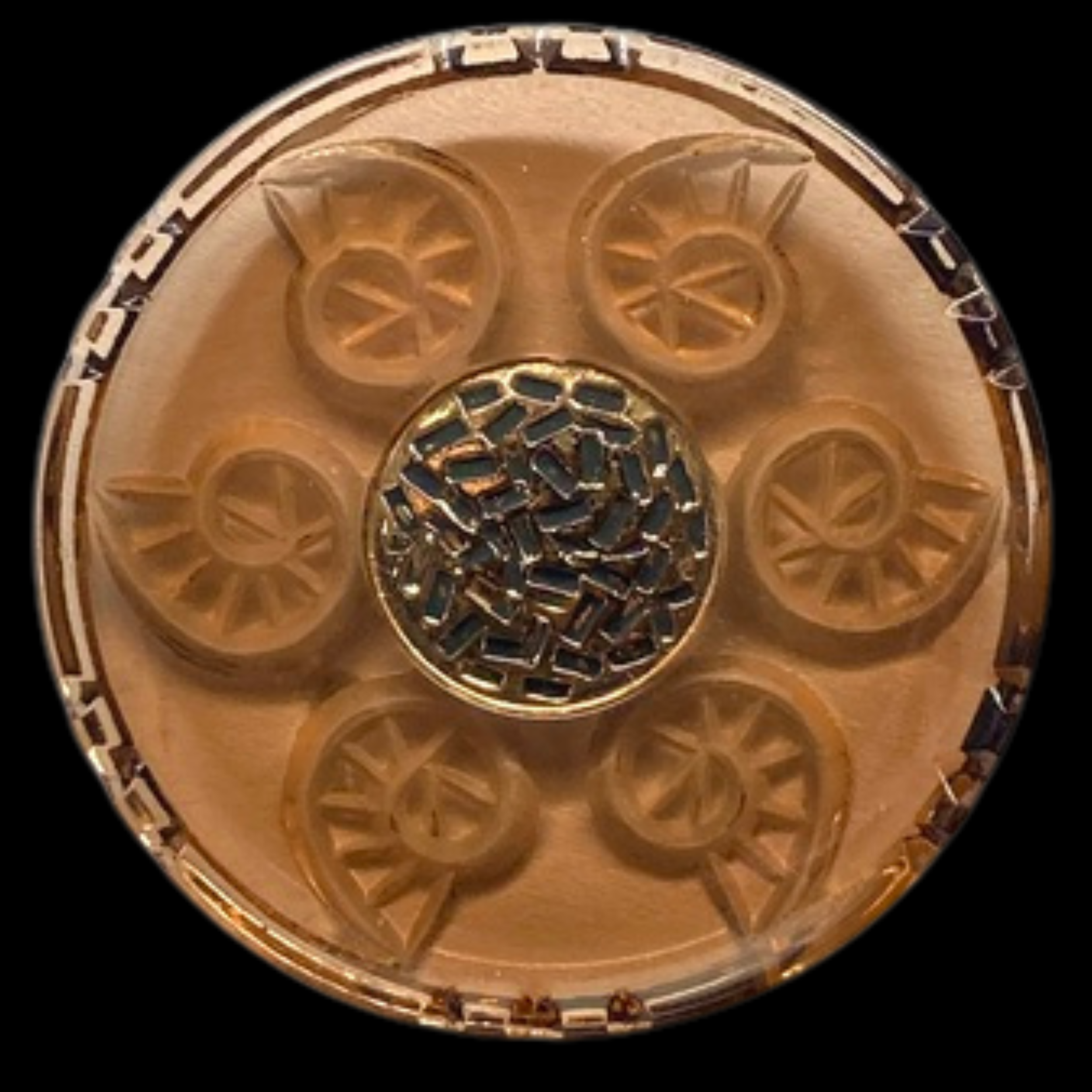 Extra Large Rosette Shank Button Amber Glass with Shells