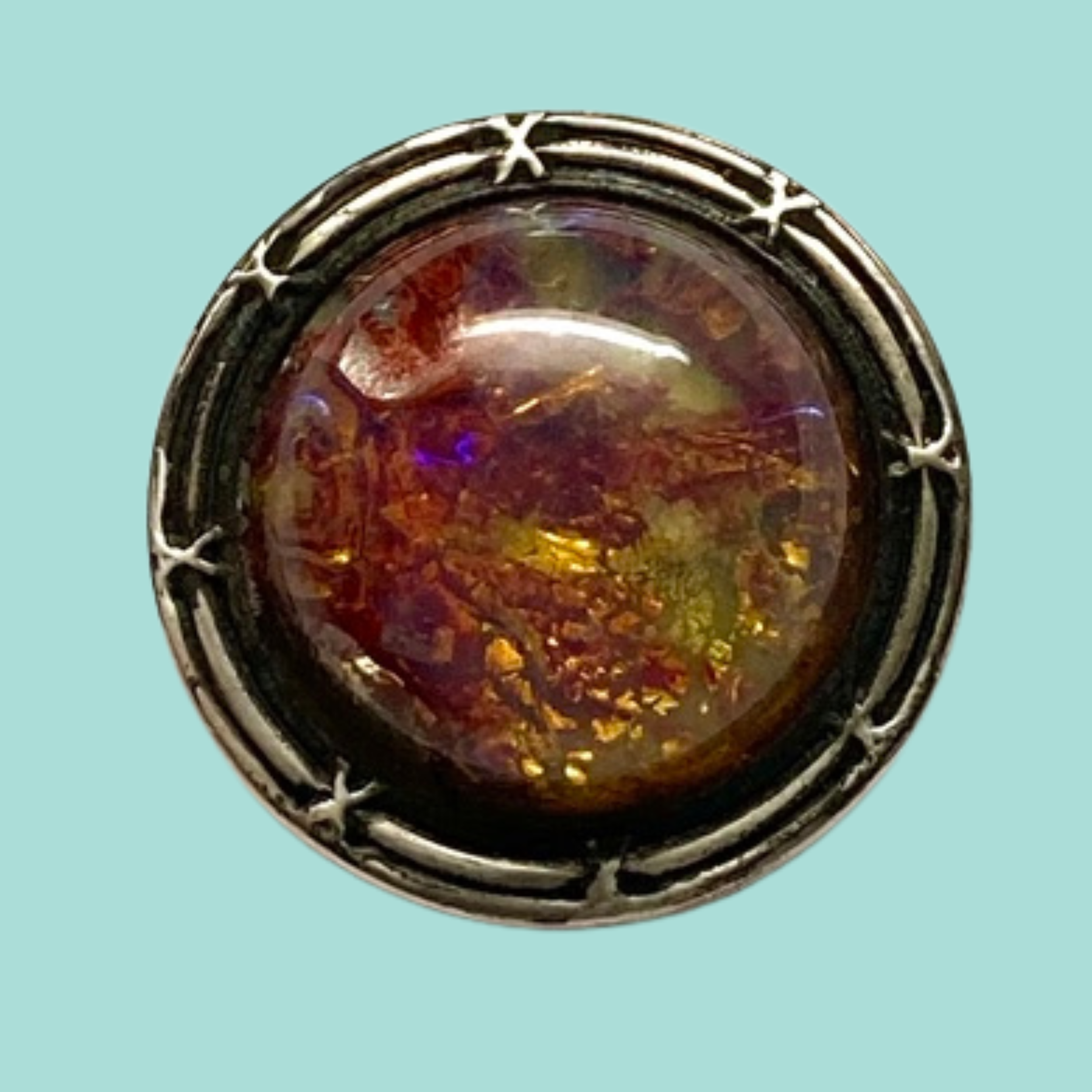 Small Antique Design Under Glass in Metal Button
