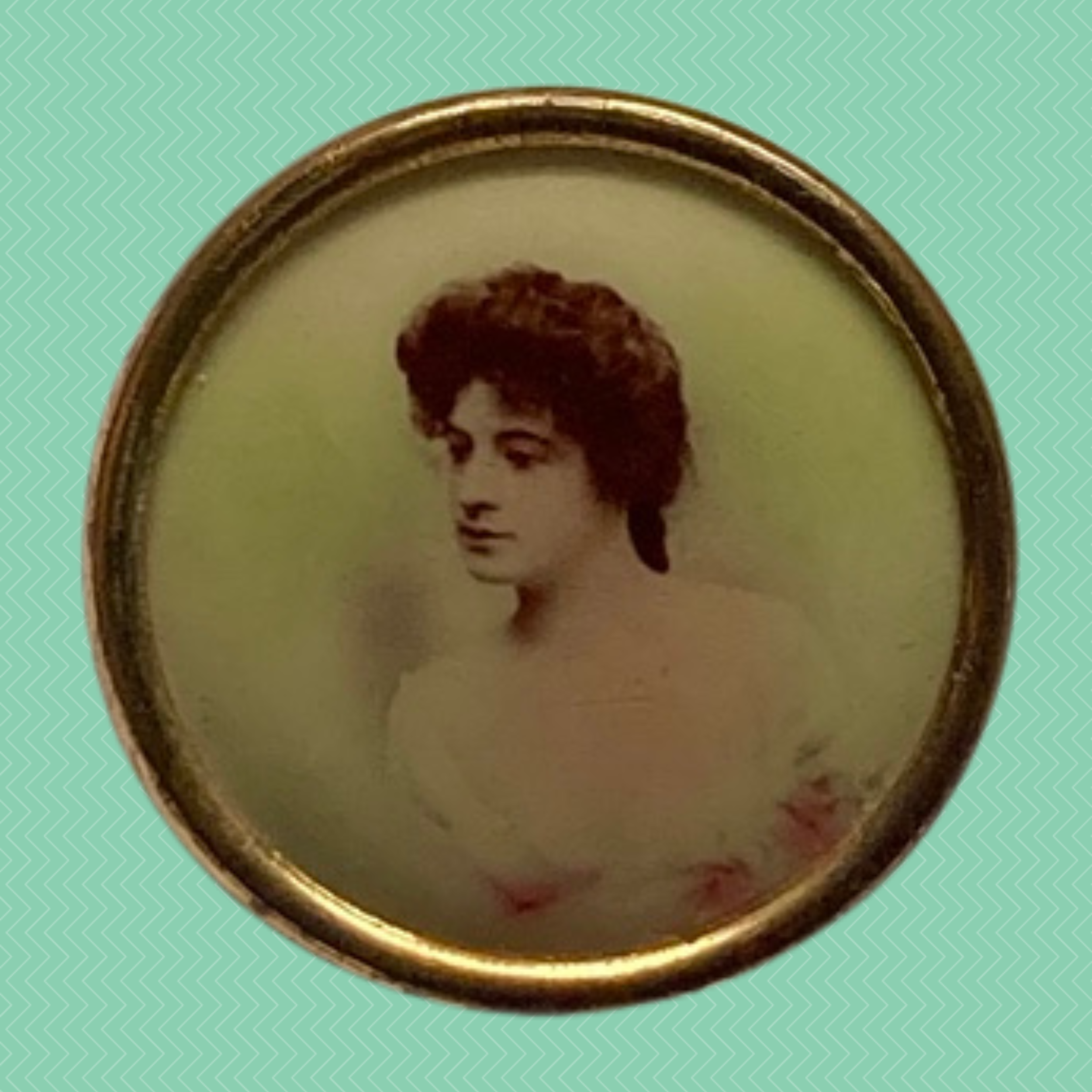 Small Antique Lovely Lady Lithograph Waistcoat Button