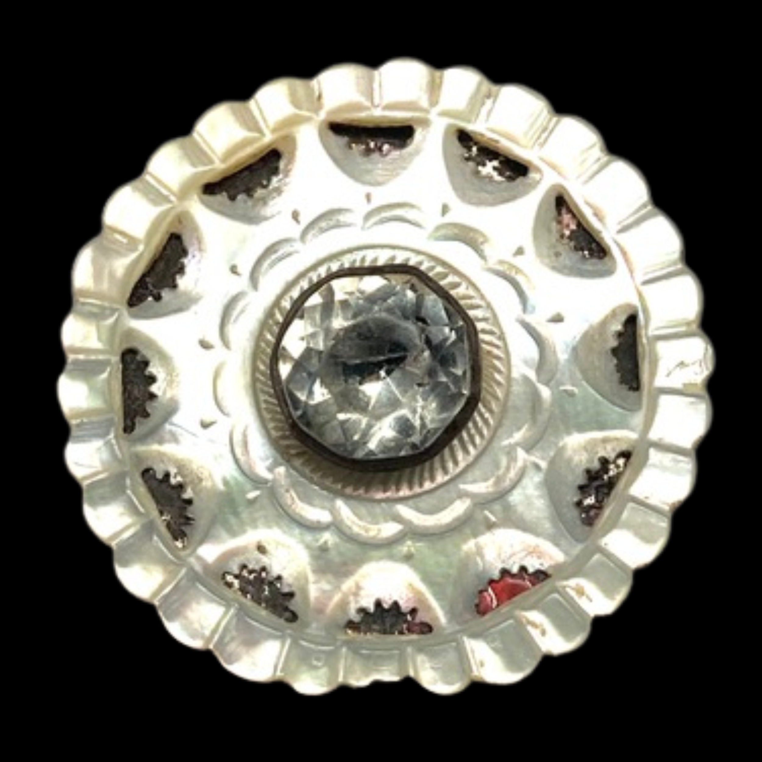 Large Medium 18th Century Pearl w Paste & Scalloped Border