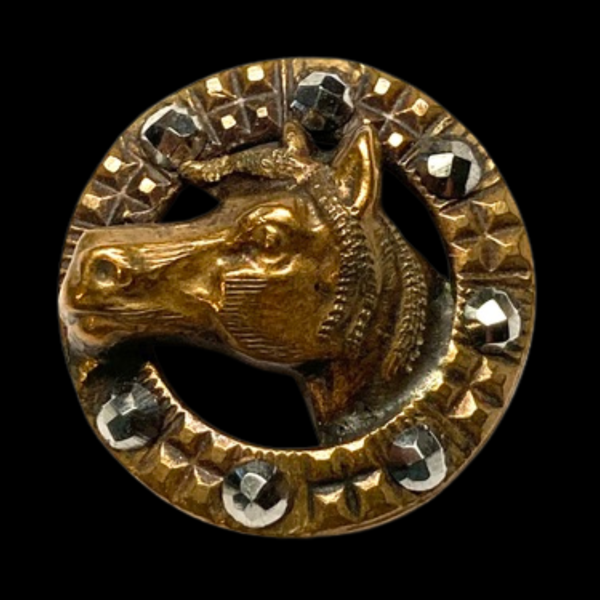Small Victorian Era Gilt Brass Button with Horse Head